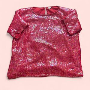 Vintage silk red sequin blouse sz L